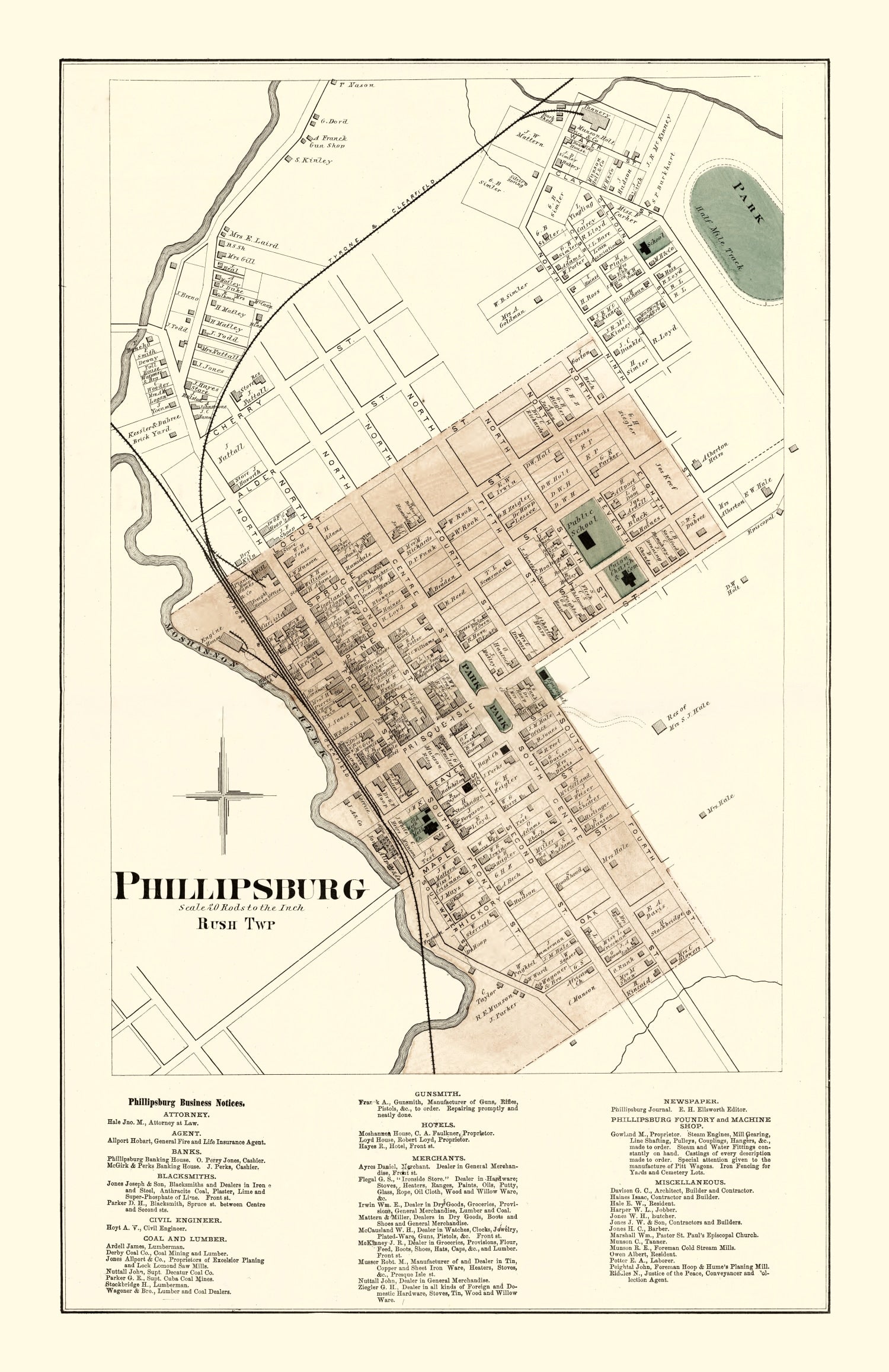 Vintage Map of Phillipsburg, Pennsylvania 1874