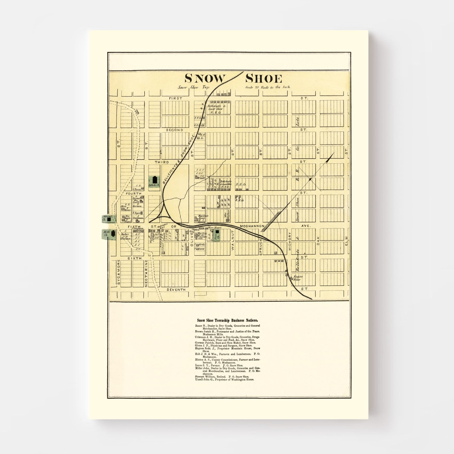 Vintage Map of Snow Shoe, Pennsylvania 1874