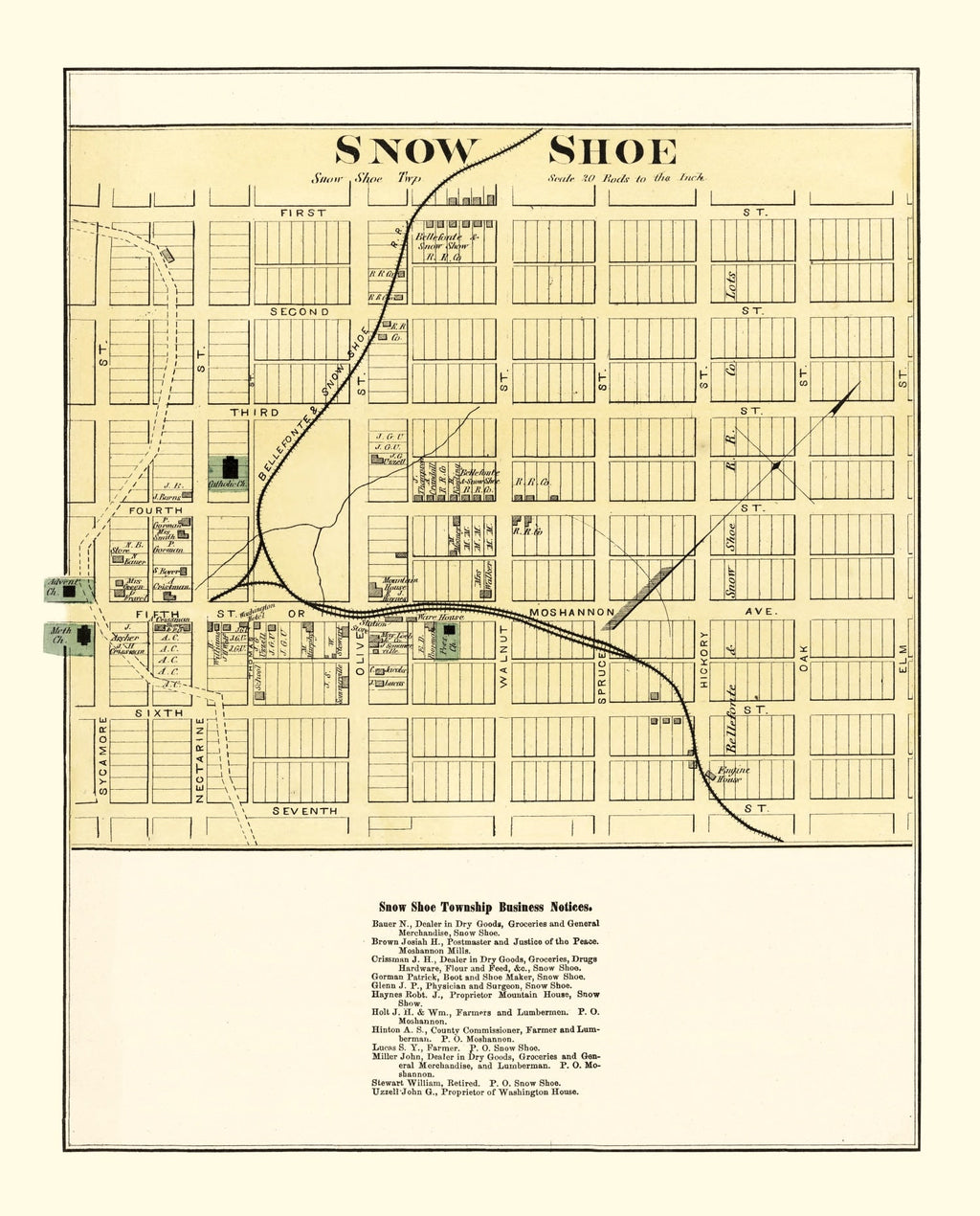 Vintage Map of Snow Shoe, Pennsylvania 1874