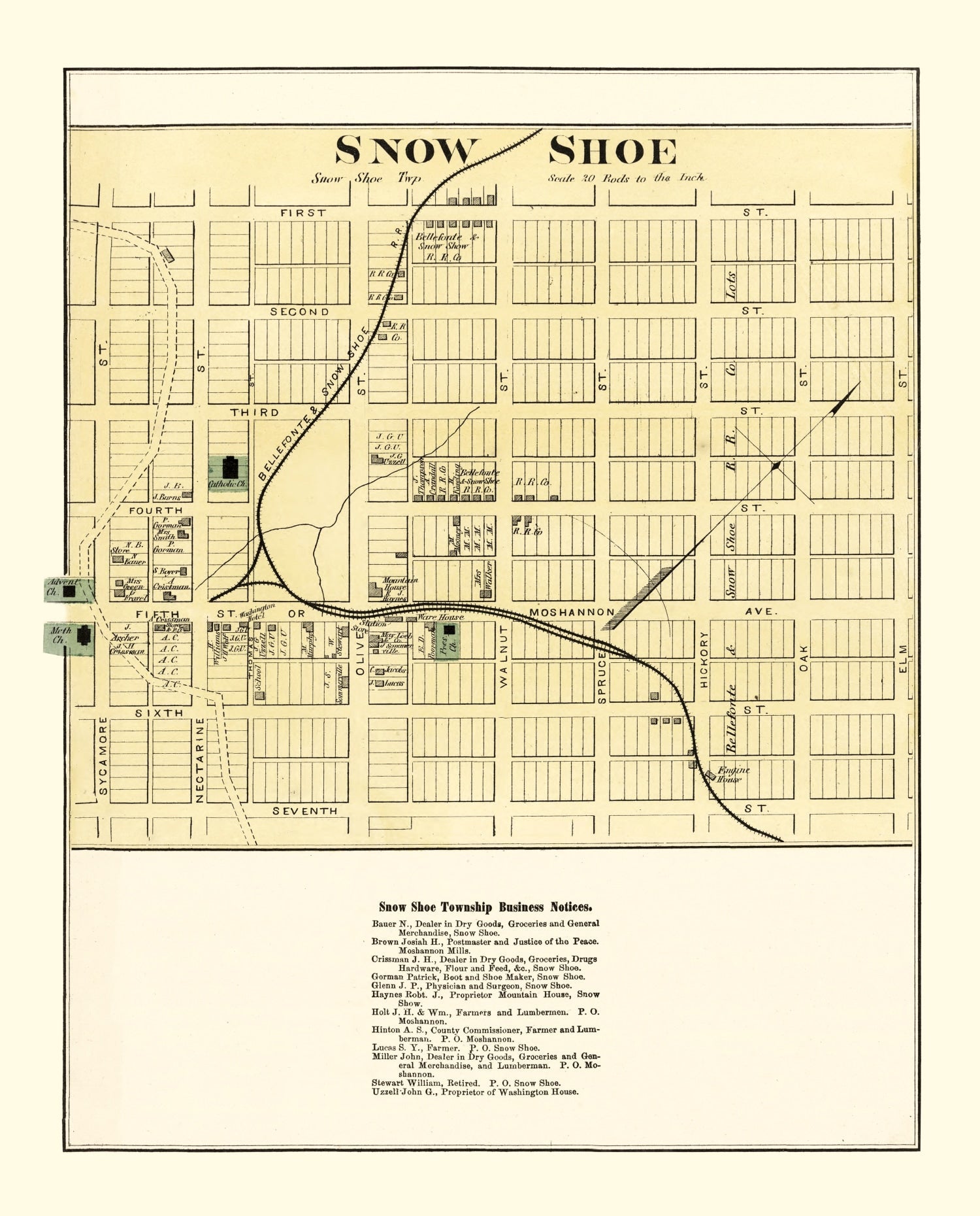 Vintage Map of Snow Shoe, Pennsylvania 1874