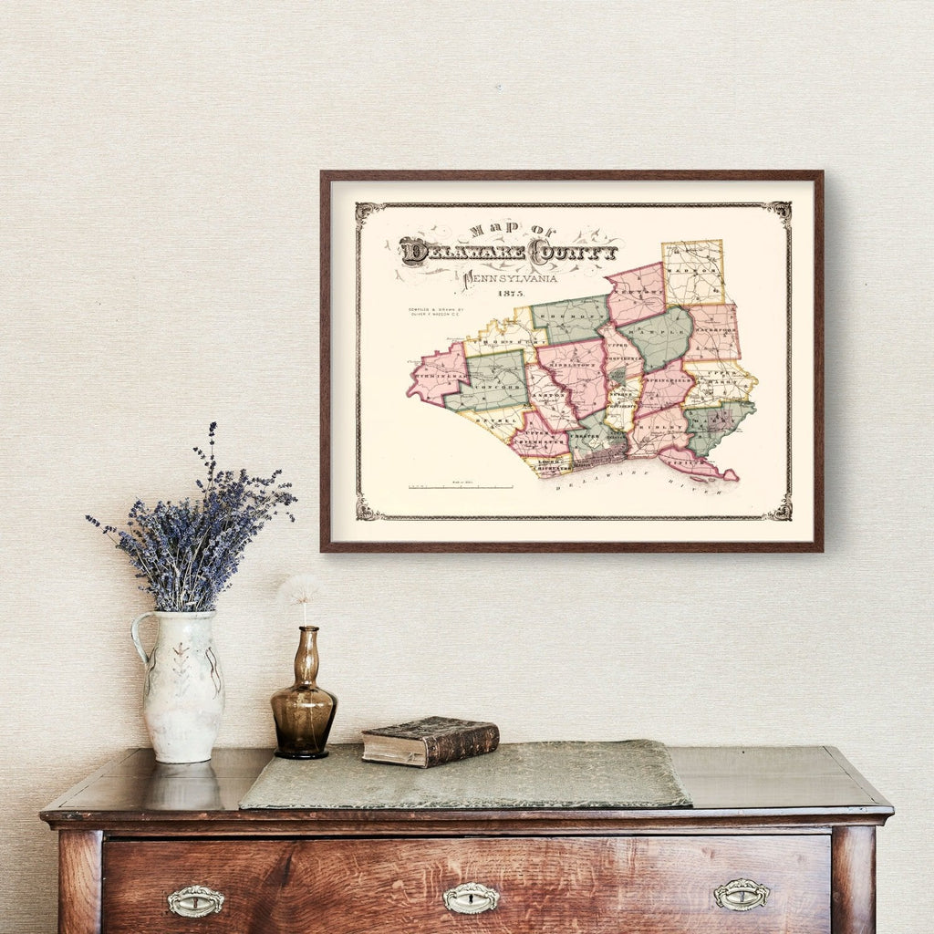 Vintage Map of Delaware County, Pennsylvania 1875