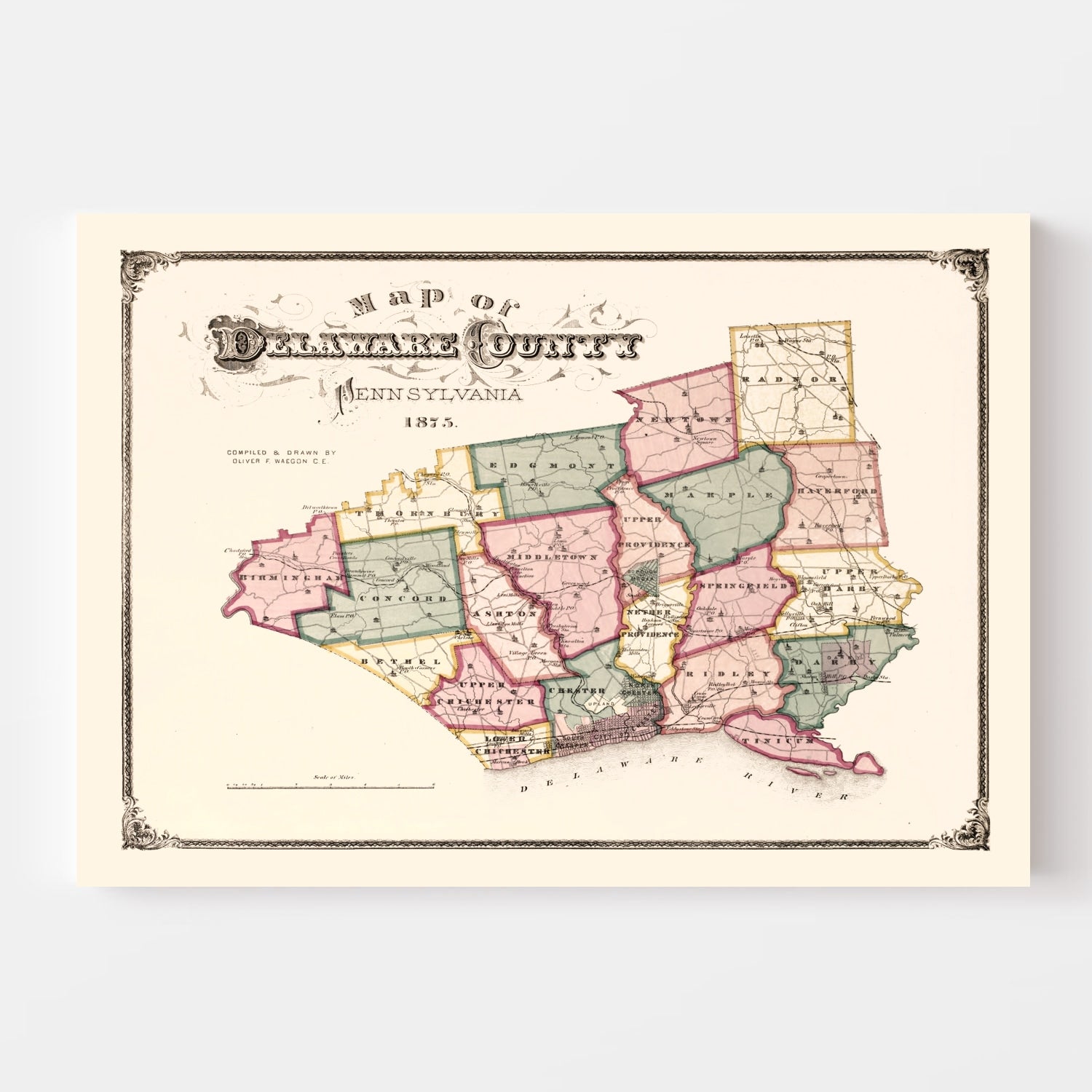 Vintage Map of Delaware County, Pennsylvania 1875