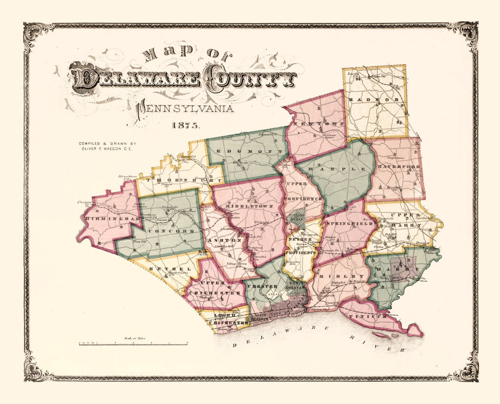 Vintage Map of Delaware County, Pennsylvania 1875