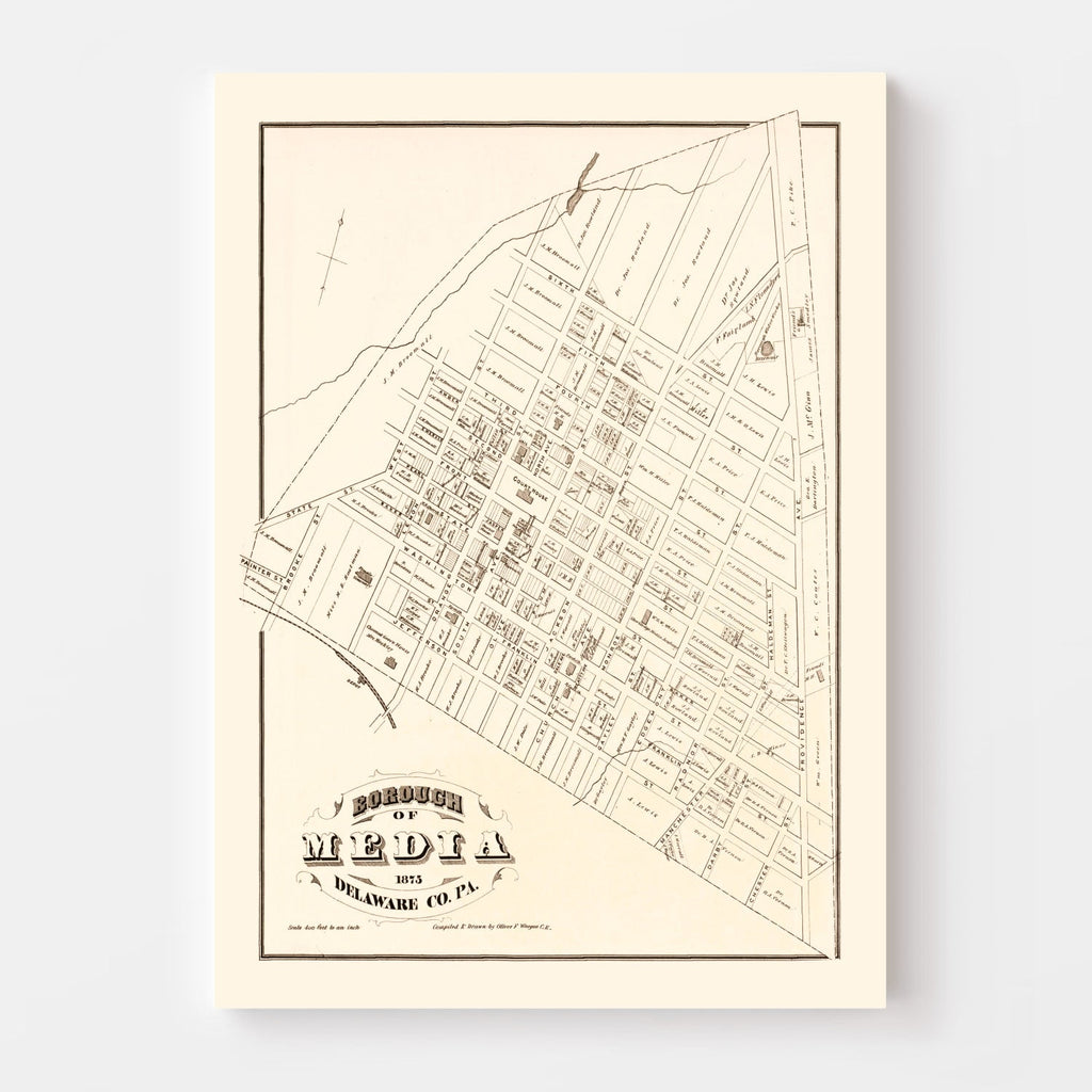 Vintage Map of Media, Pennsylvania 1875
