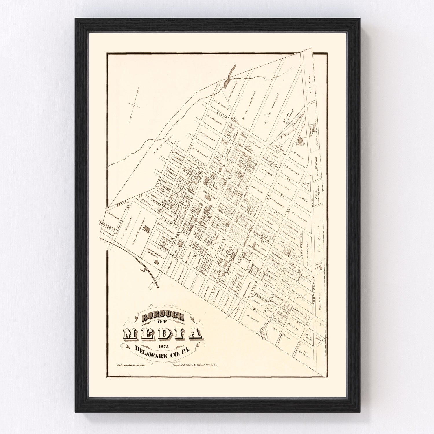 Vintage Map of Media, Pennsylvania 1875