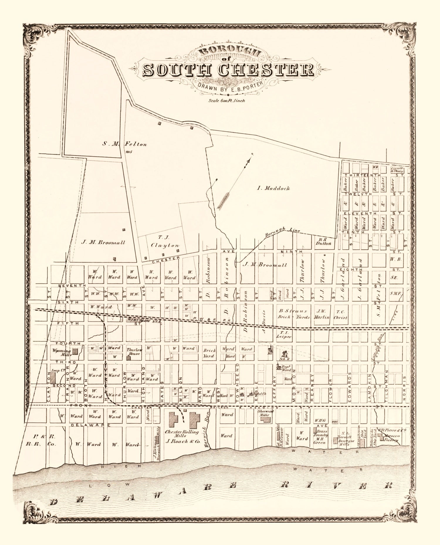 Vintage Map of South Chester, Pennsylvania 1875
