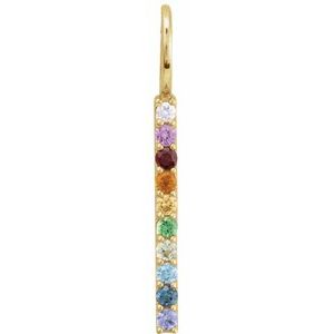 14K Yellow Gold Natural Multi-Gemstone & .02 CT Natural Diamond Rainbow Bar Charm/Pendant