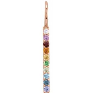 14K Rose Gold Natural Multi-Gemstone & .02 CT Natural Diamond Rainbow Bar Charm/Pendant