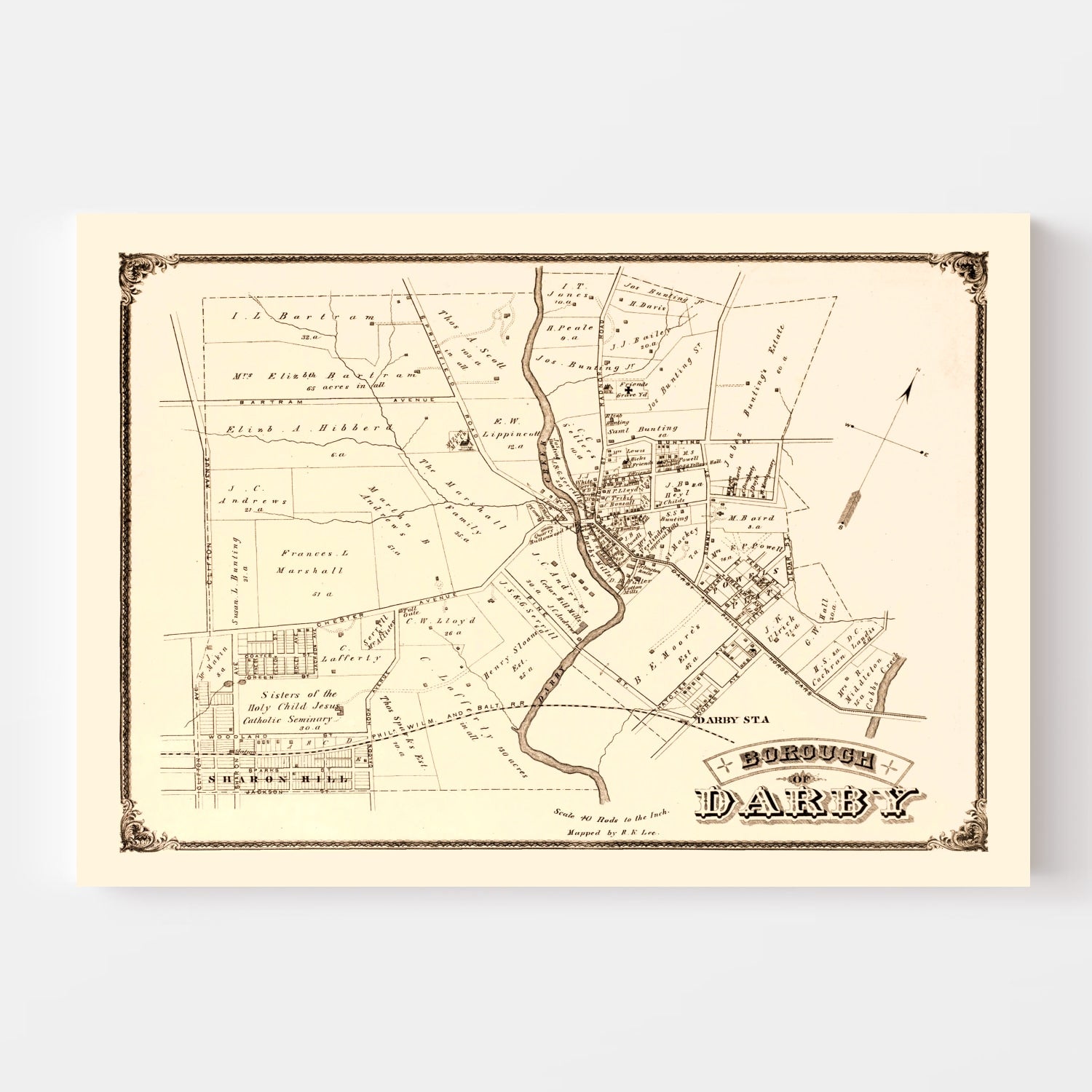 Vintage Map of Darby, Pennsylvania 1875
