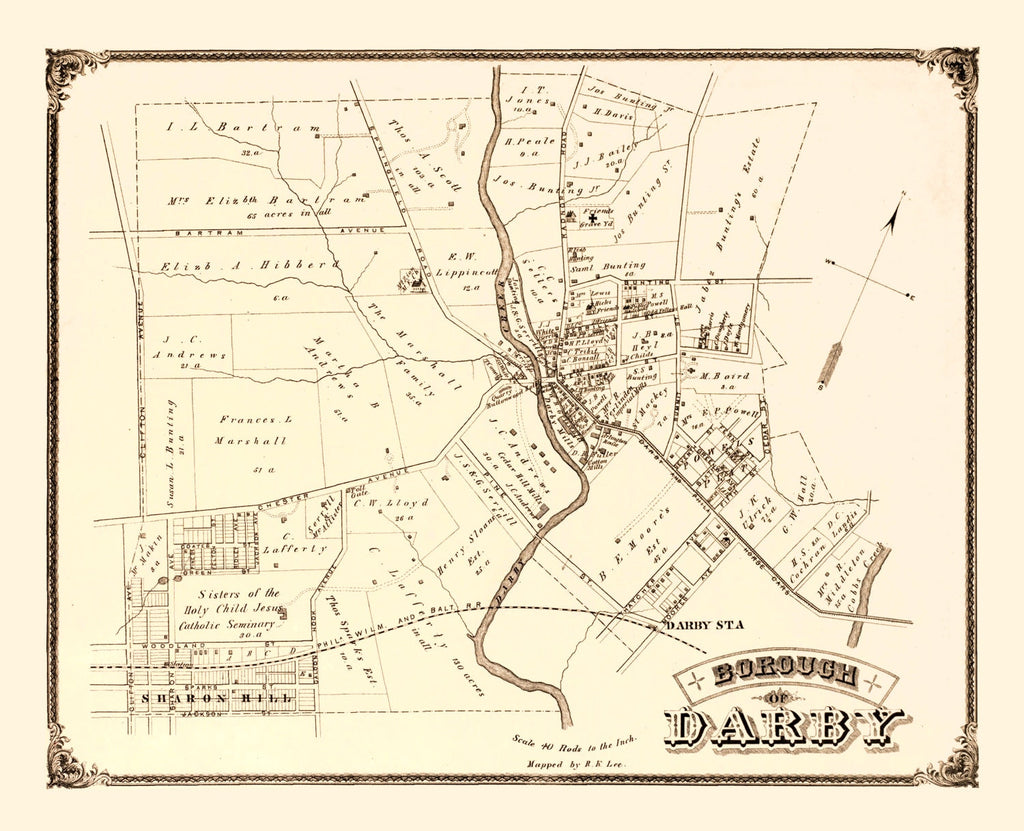 Vintage Map of Darby, Pennsylvania 1875