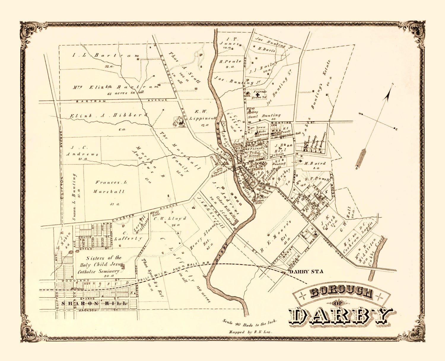 Vintage Map of Darby, Pennsylvania 1875