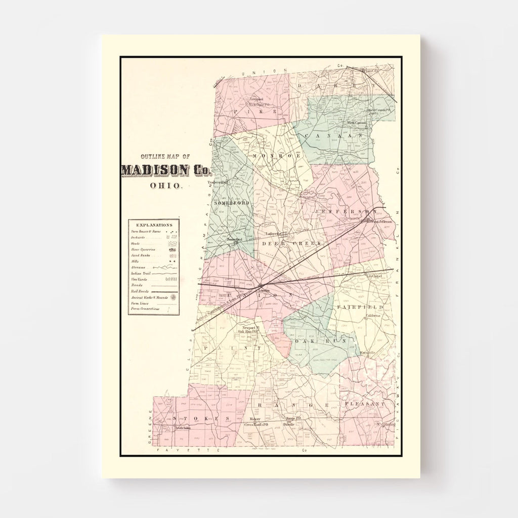 Vintage Map of Madison County, Ohio 1875