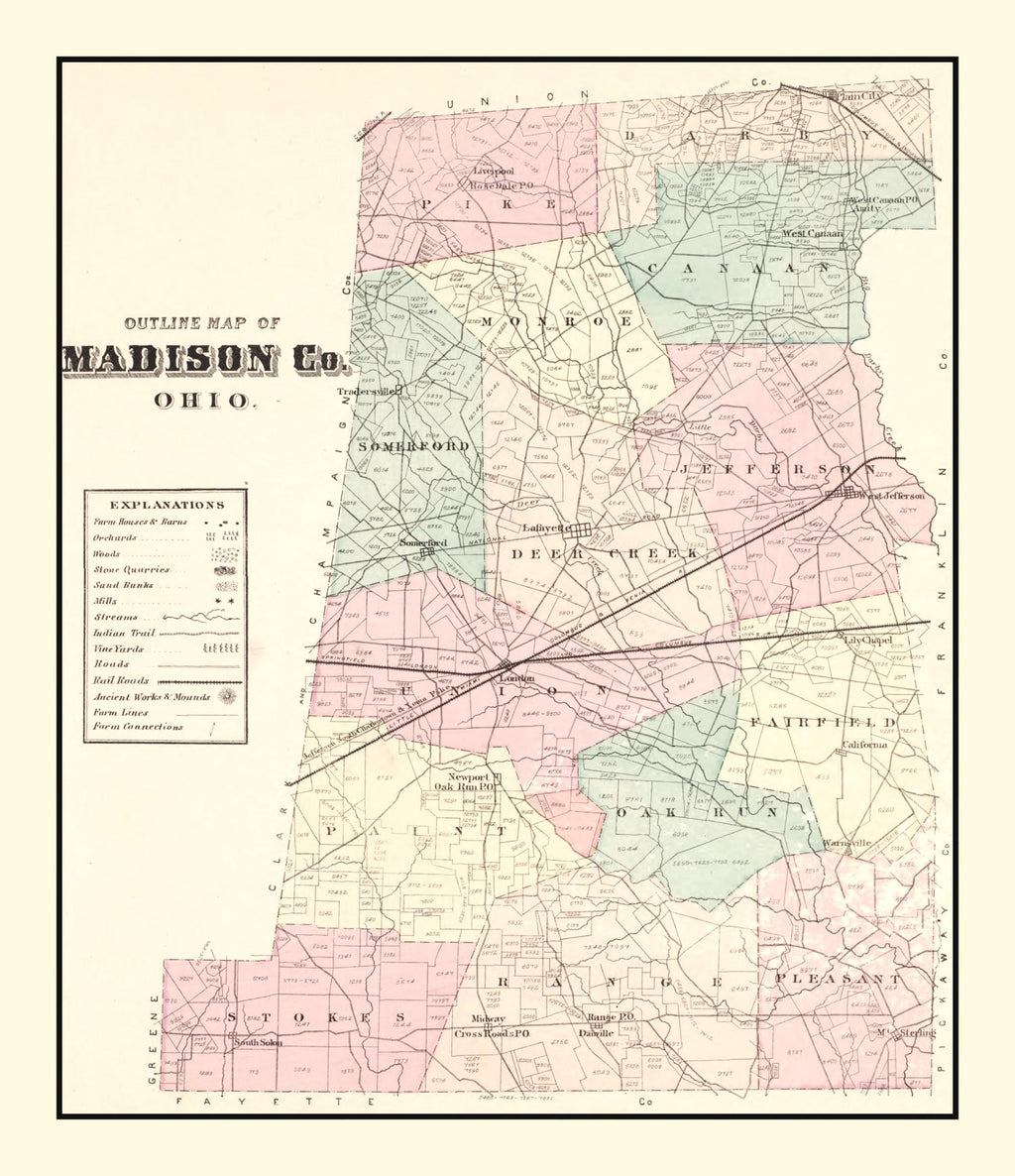 Vintage Map of Madison County, Ohio 1875