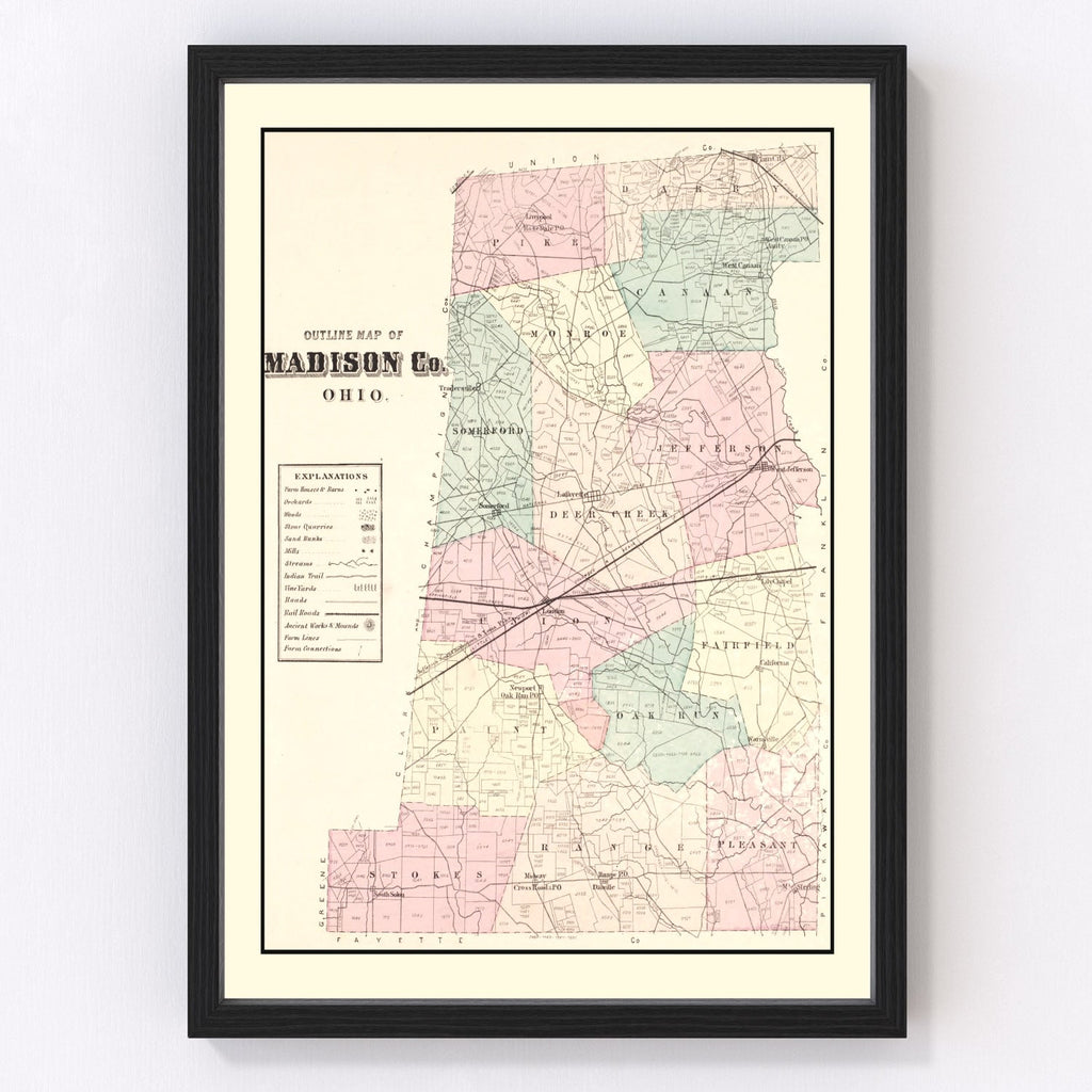 Vintage Map of Madison County, Ohio 1875