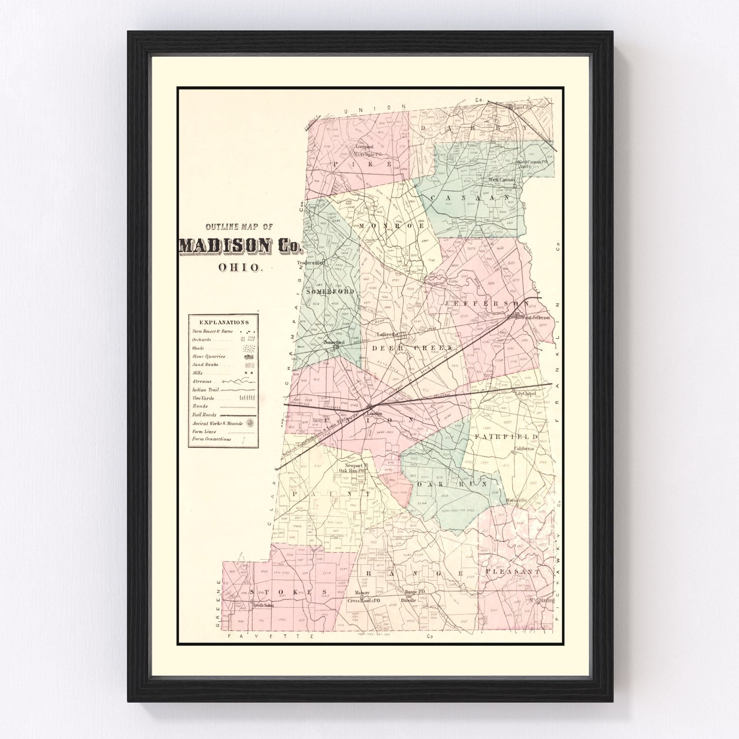 Vintage Map of Madison County, Ohio 1875