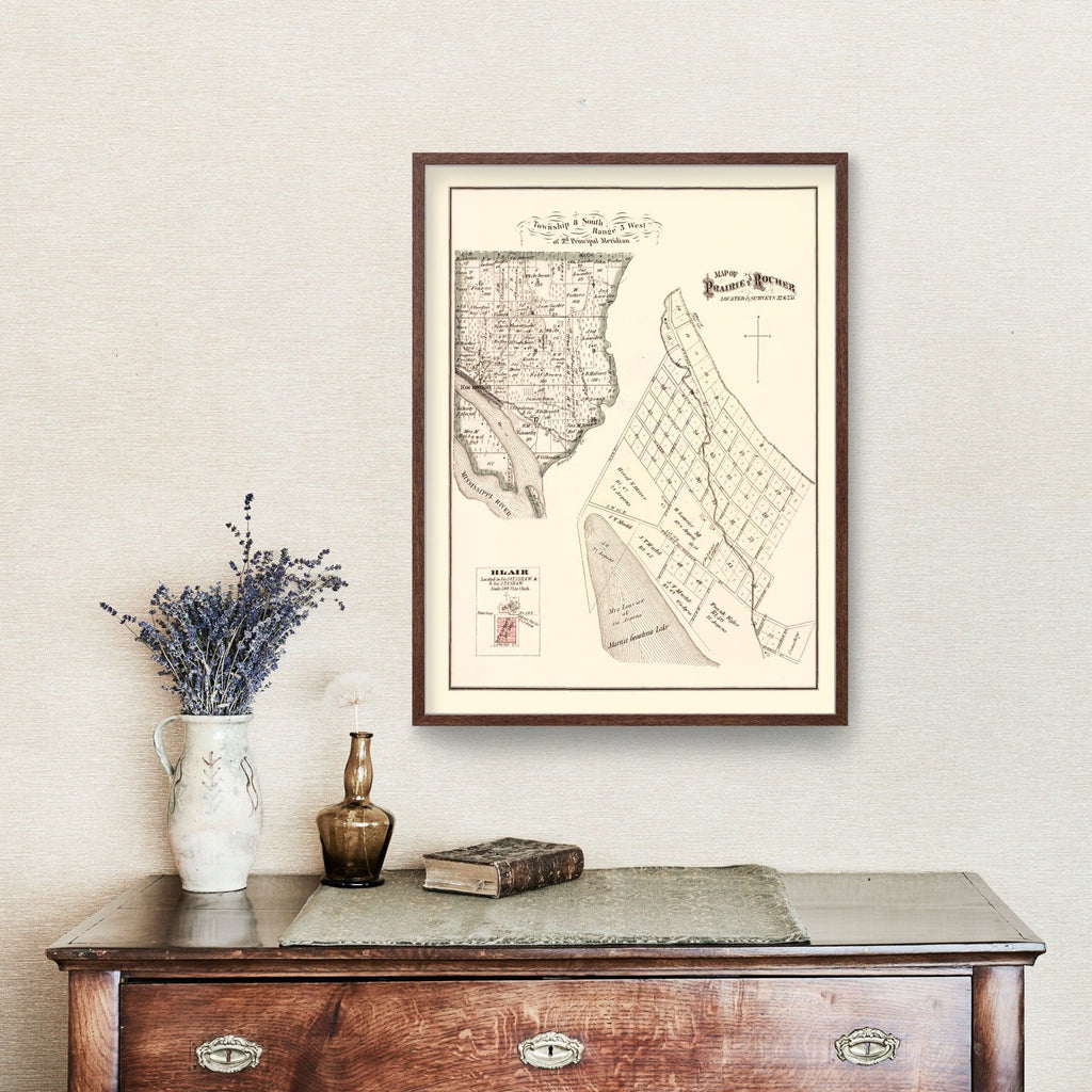Vintage Map of Prairie and Rocher, Illinois 1875