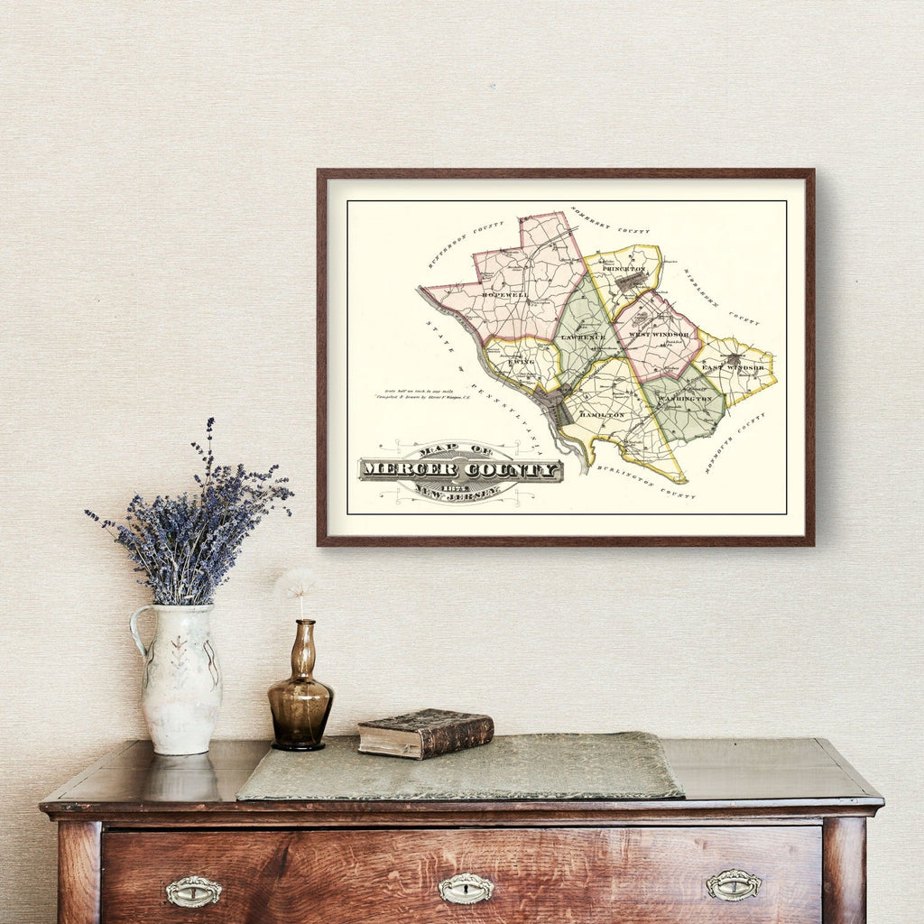 Vintage Map of Mercer County, New Jersey 1875