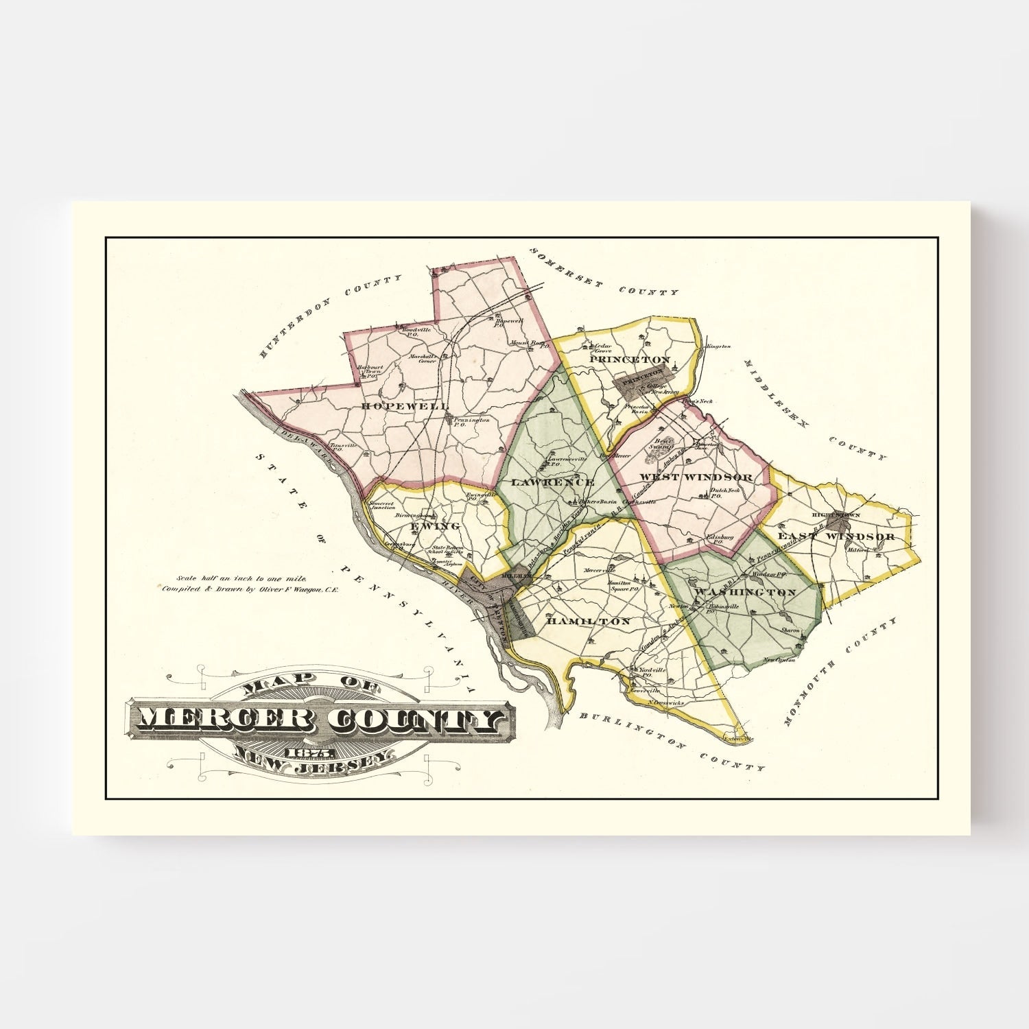 Vintage Map of Mercer County, New Jersey 1875