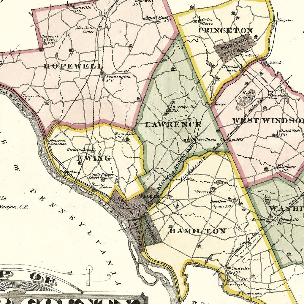 Vintage Map of Mercer County, New Jersey 1875