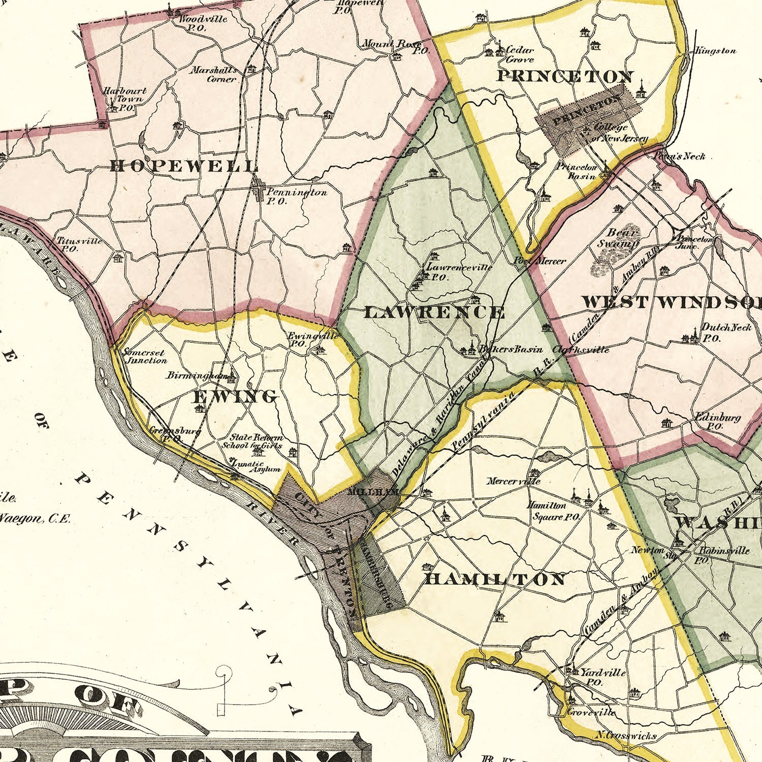 Vintage Map of Mercer County, New Jersey 1875