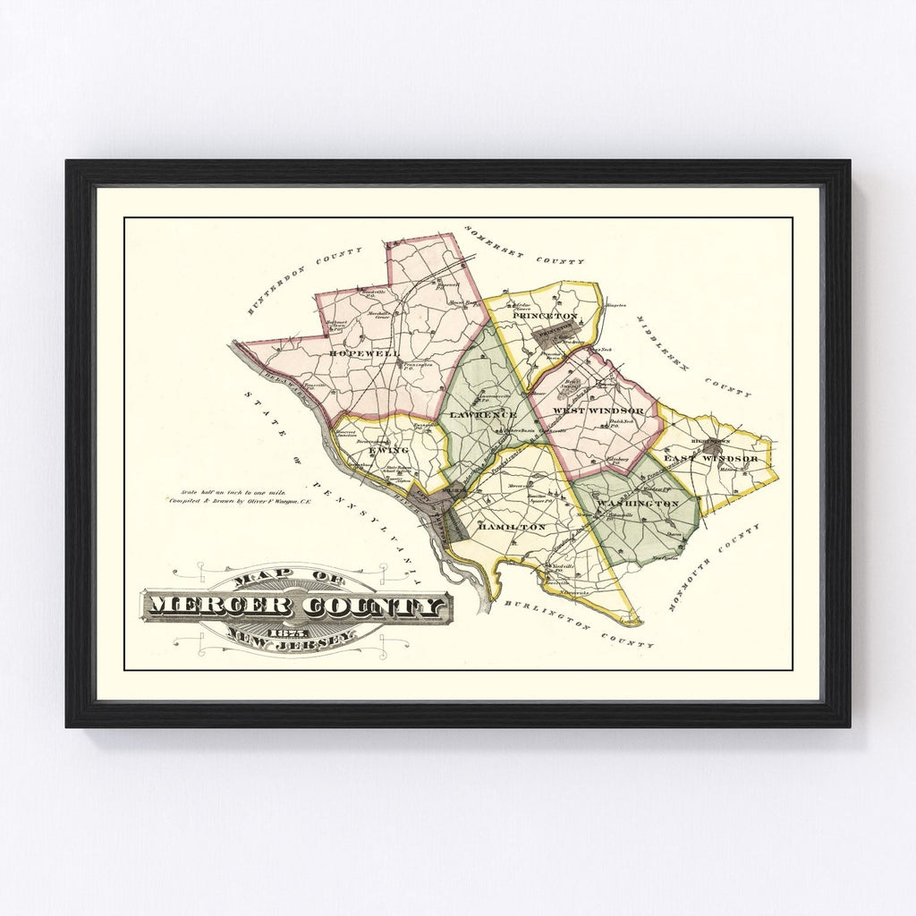 Vintage Map of Mercer County, New Jersey 1875