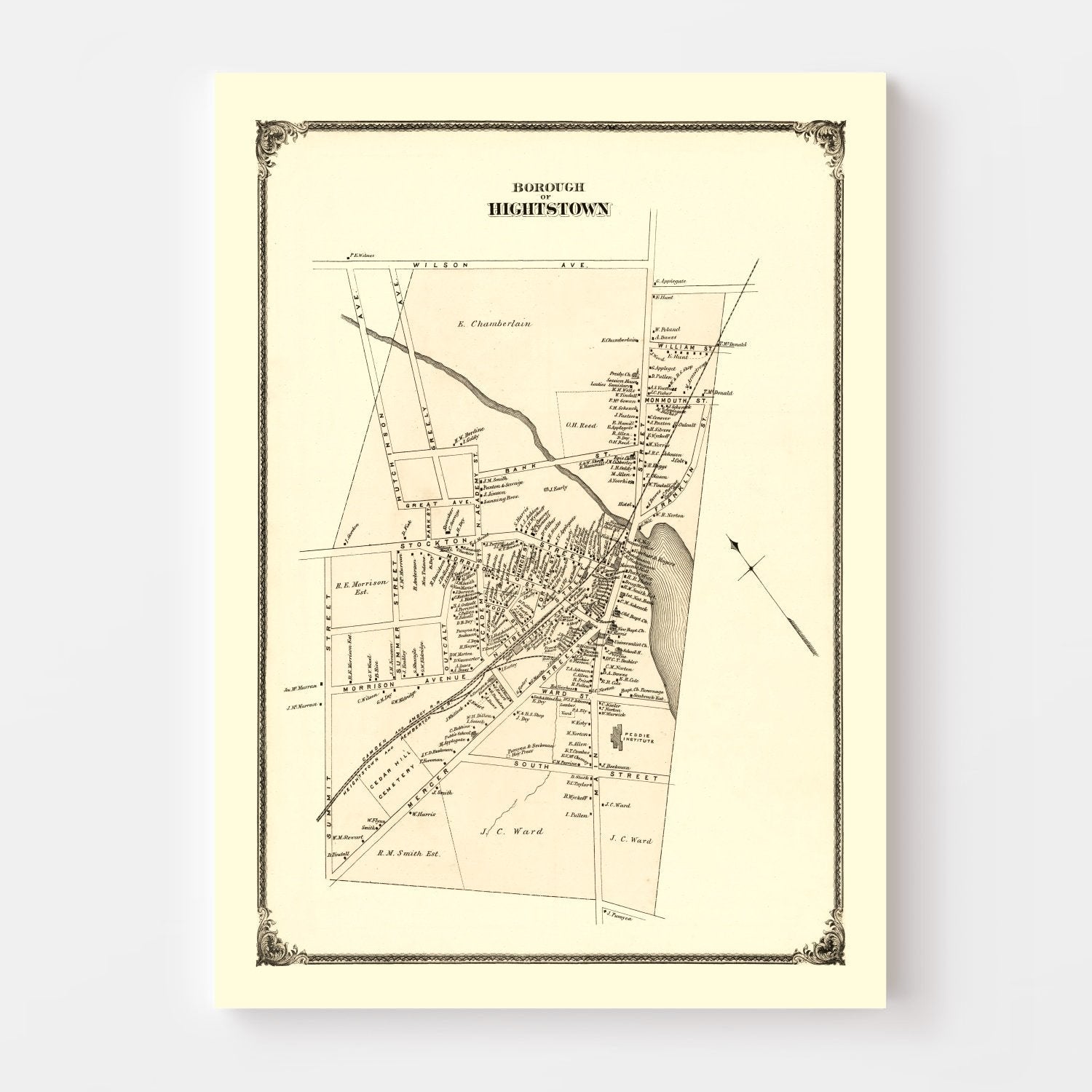 Vintage Map of Hightstown, New Jersey 1875