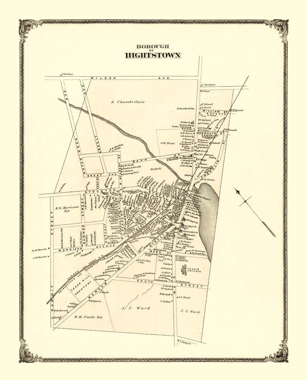 Vintage Map of Hightstown, New Jersey 1875