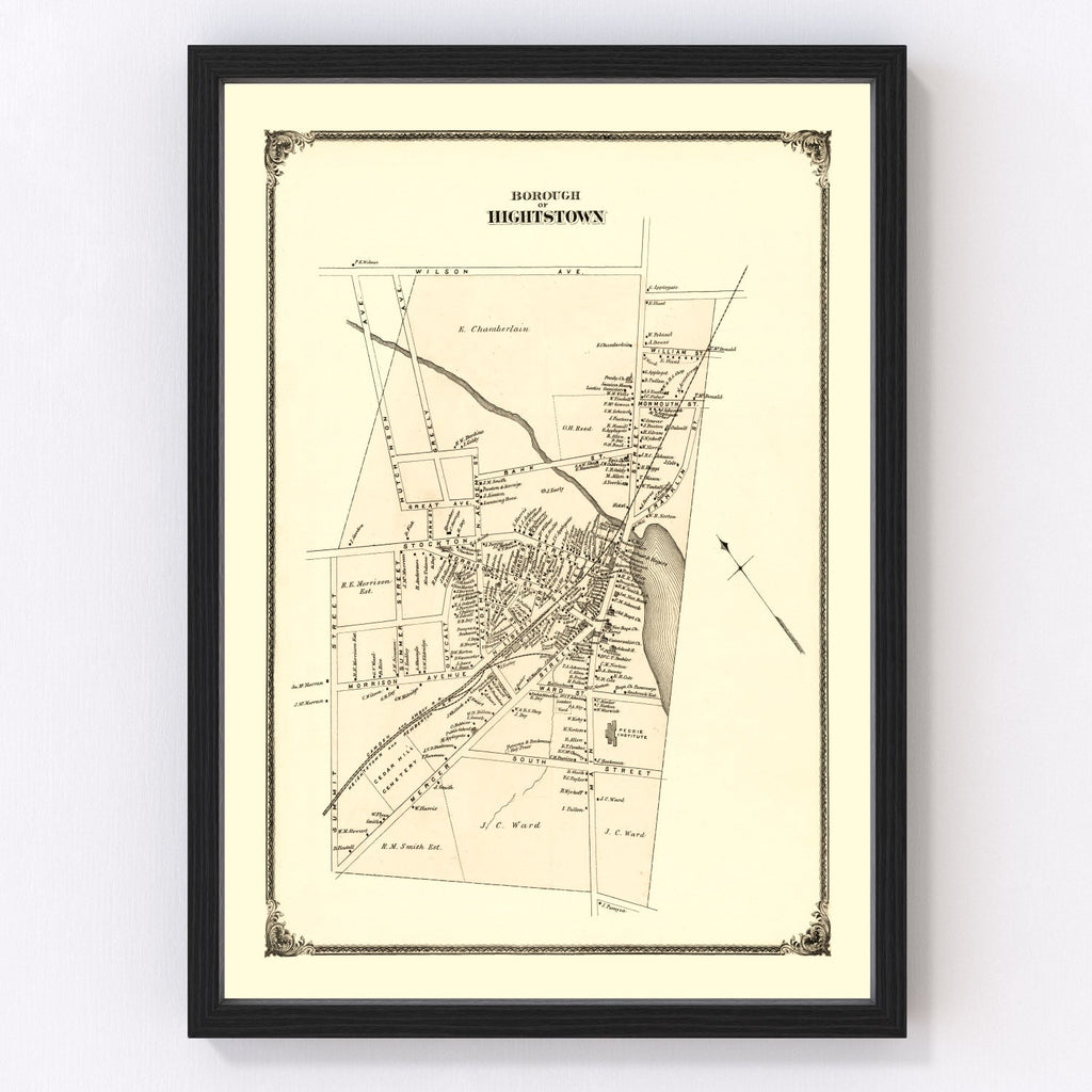 Vintage Map of Hightstown, New Jersey 1875