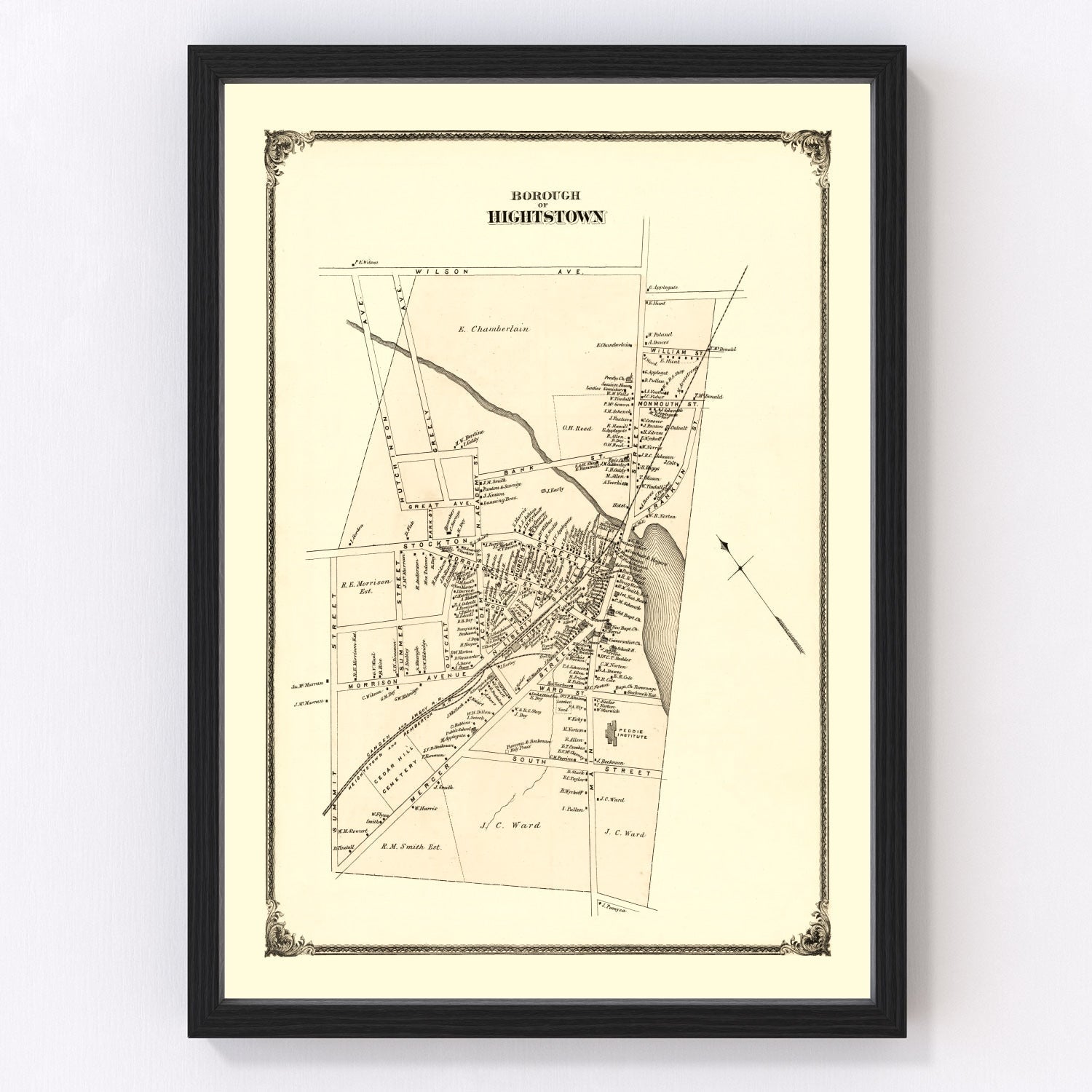 Vintage Map of Hightstown, New Jersey 1875
