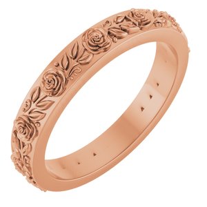 18K Rose 2.7 mm  Floral Flat Band Size 7