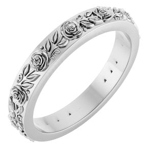 14K White 2.7 mm  Floral Flat Band Size 7