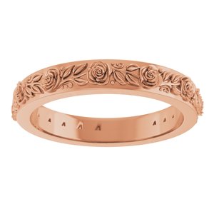 14K Rose 2.7 mm  Floral Flat Band Size 7