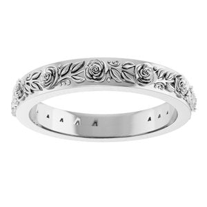 10K White 2.7 mm  Floral Flat Band Size 7