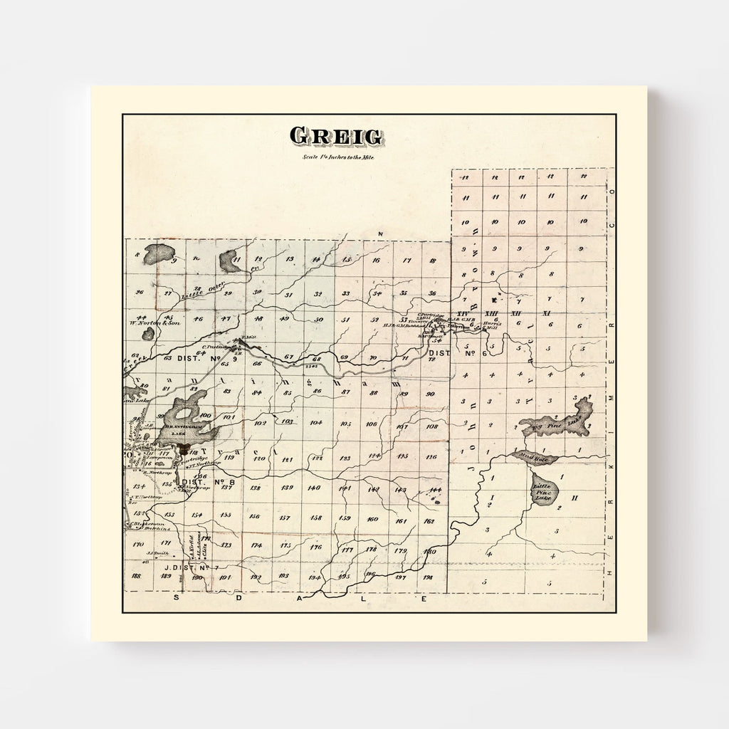 Vintage Map of Greig Township, Lewis County, New York 1875