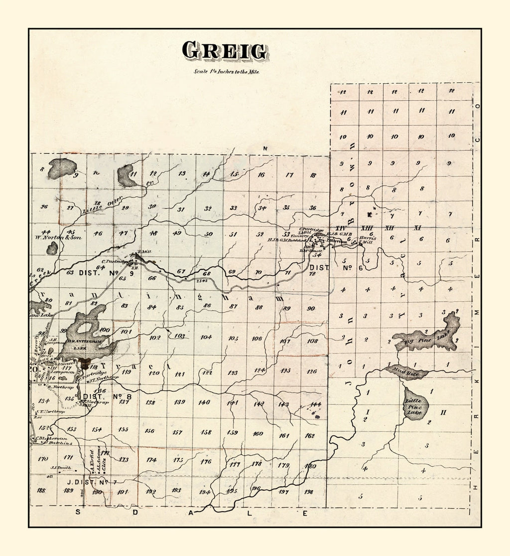 Vintage Map of Greig Township, Lewis County, New York 1875