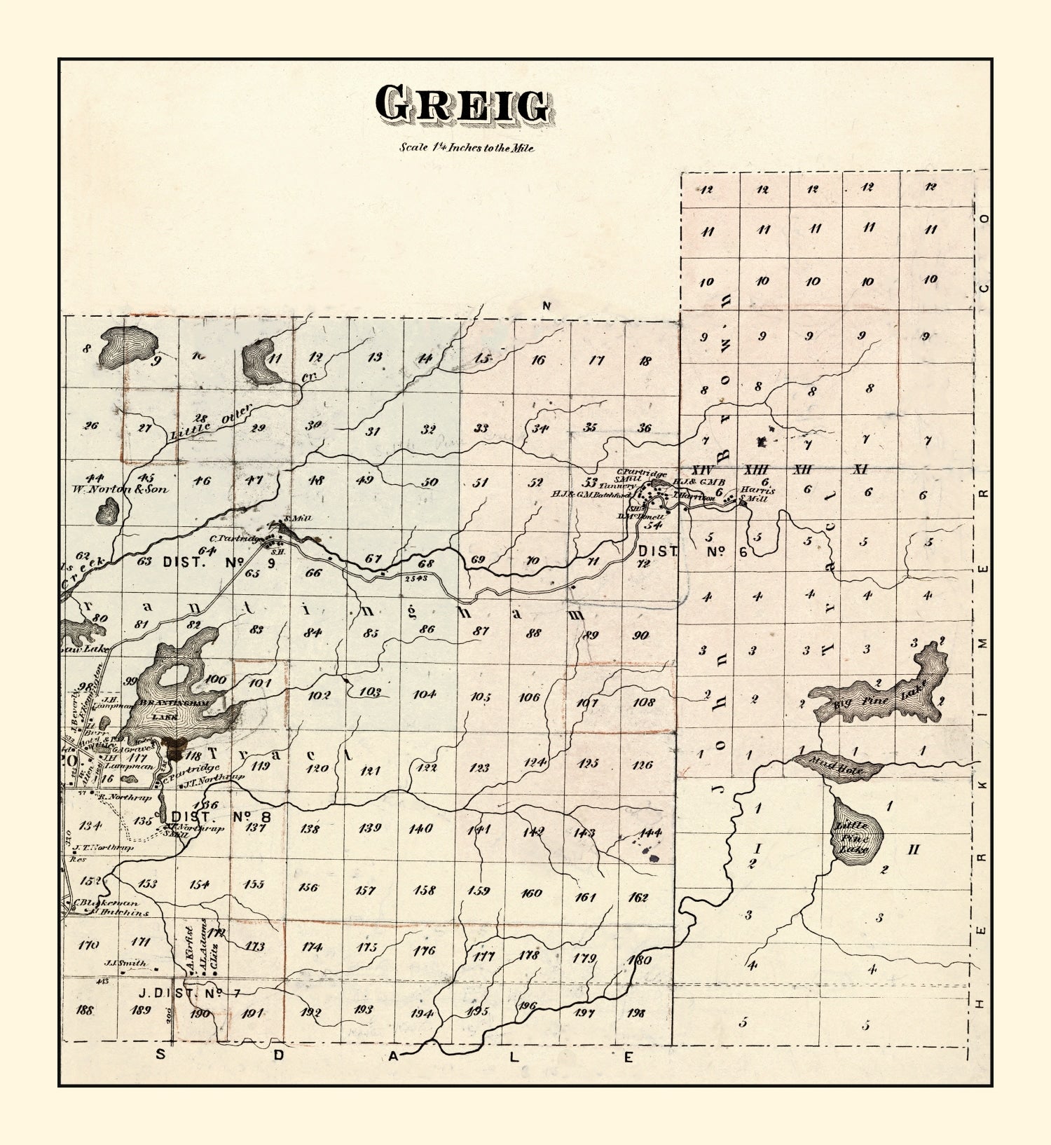 Vintage Map of Greig Township, Lewis County, New York 1875