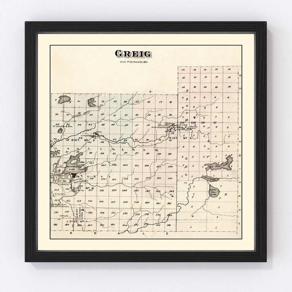Vintage Map of Greig Township, Lewis County, New York 1875