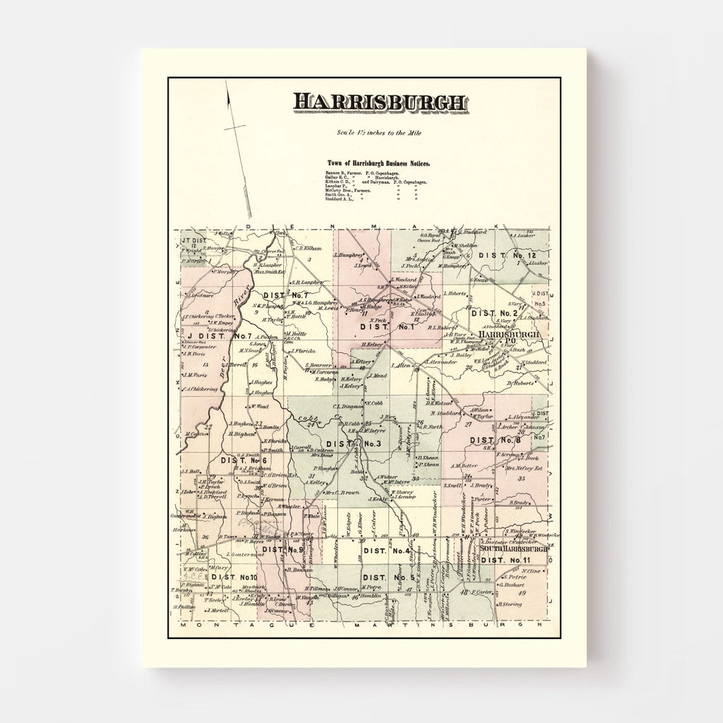 Vintage Map of Harrisburgh Township, Lewis County, New York 1875
