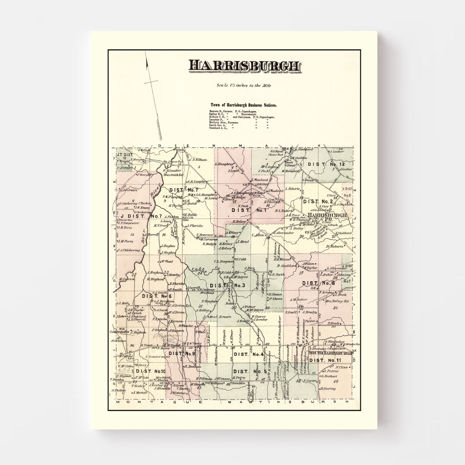 Vintage Map of Harrisburgh Township, Lewis County, New York 1875