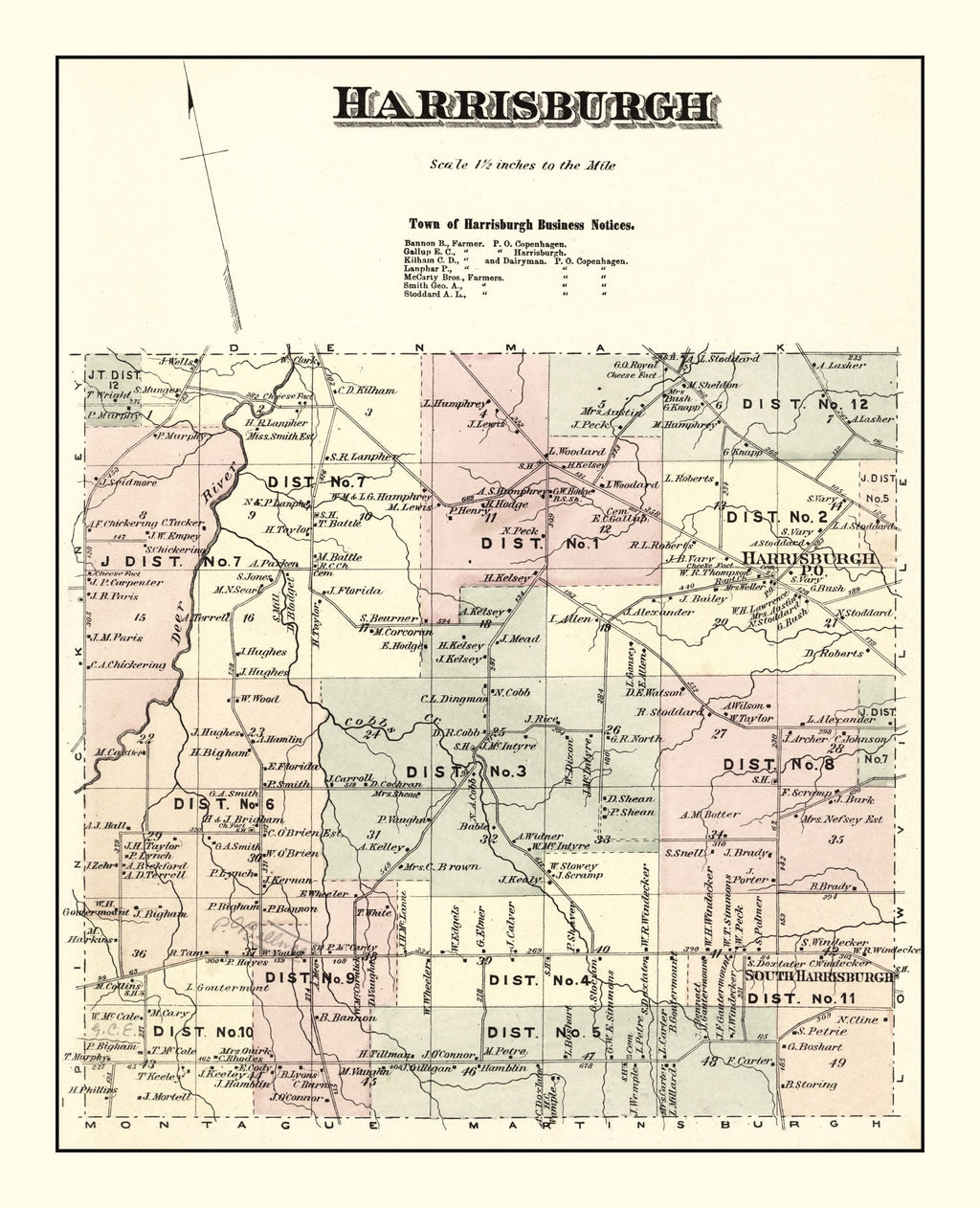Vintage Map of Harrisburgh Township, Lewis County, New York 1875