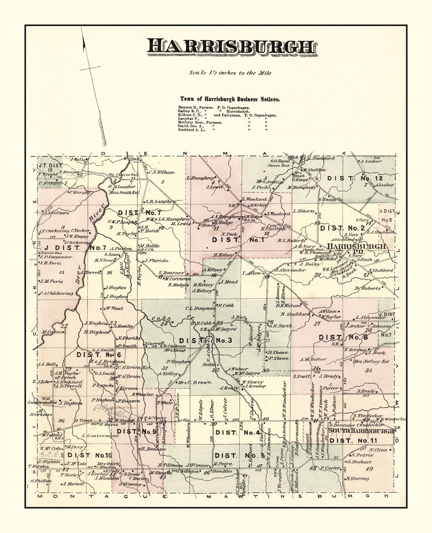 Vintage Map of Harrisburgh Township, Lewis County, New York 1875