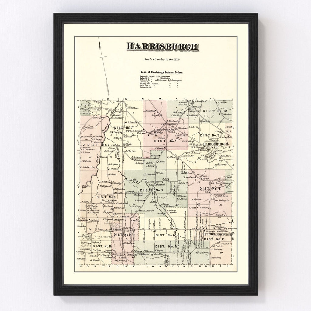 Vintage Map of Harrisburgh Township, Lewis County, New York 1875