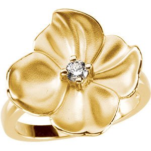 14K Yellow Gold 1/10 CT Natural Diamond Flower Ring