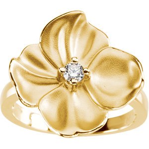 14K Yellow Gold 1/10 CT Natural Diamond Flower Ring