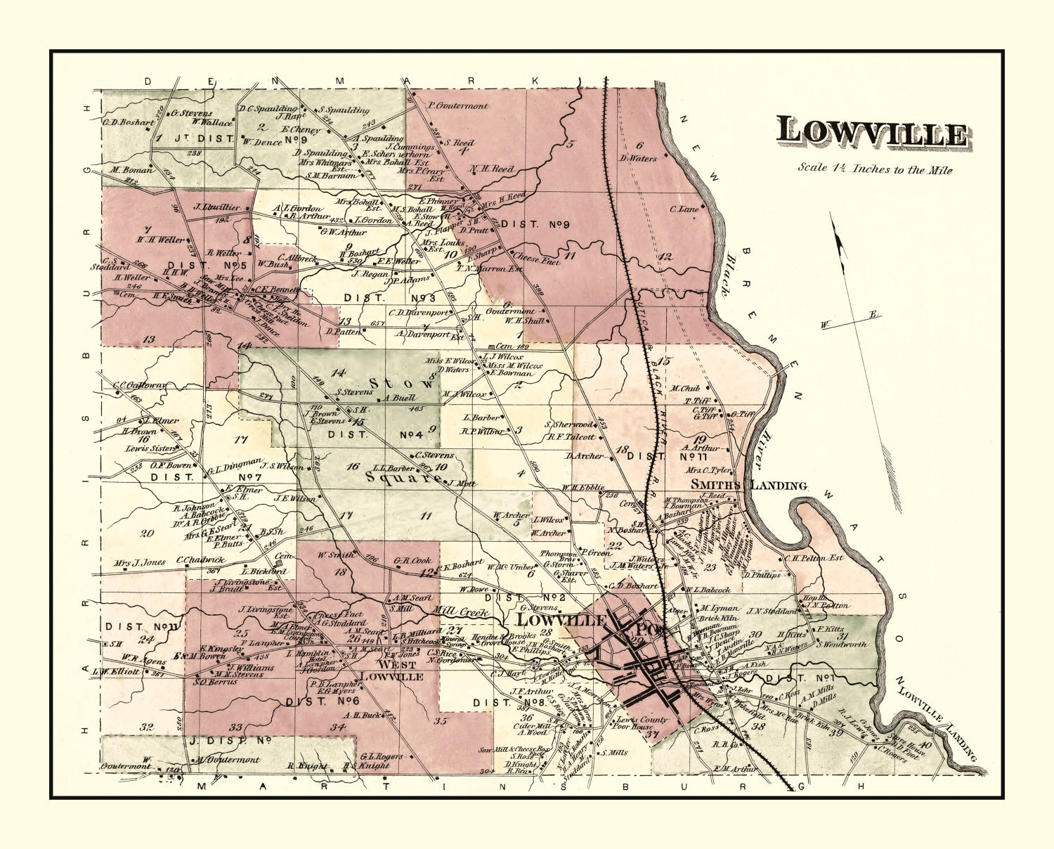 Vintage Map of Lowville Township, Lewis County, New York 1875
