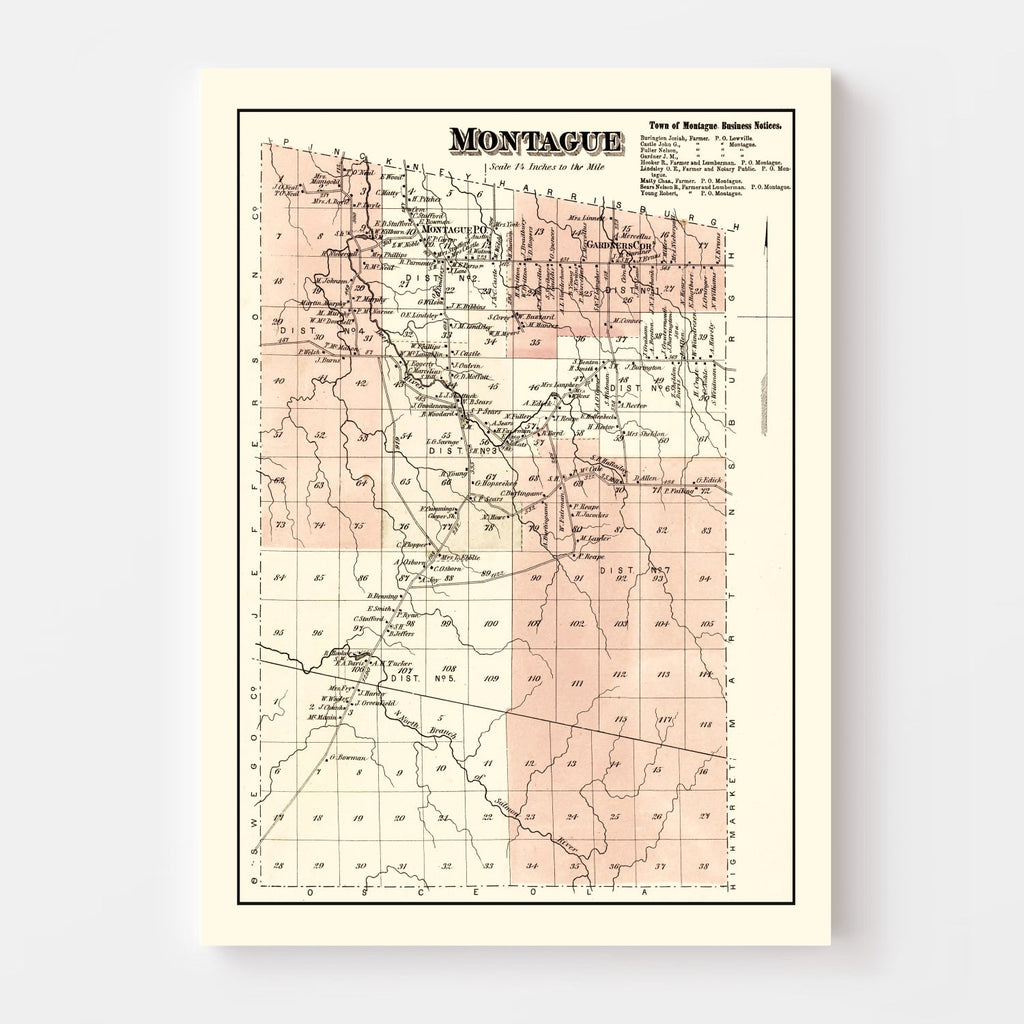 Vintage Map of Montague Township, Lewis County, New York 1875