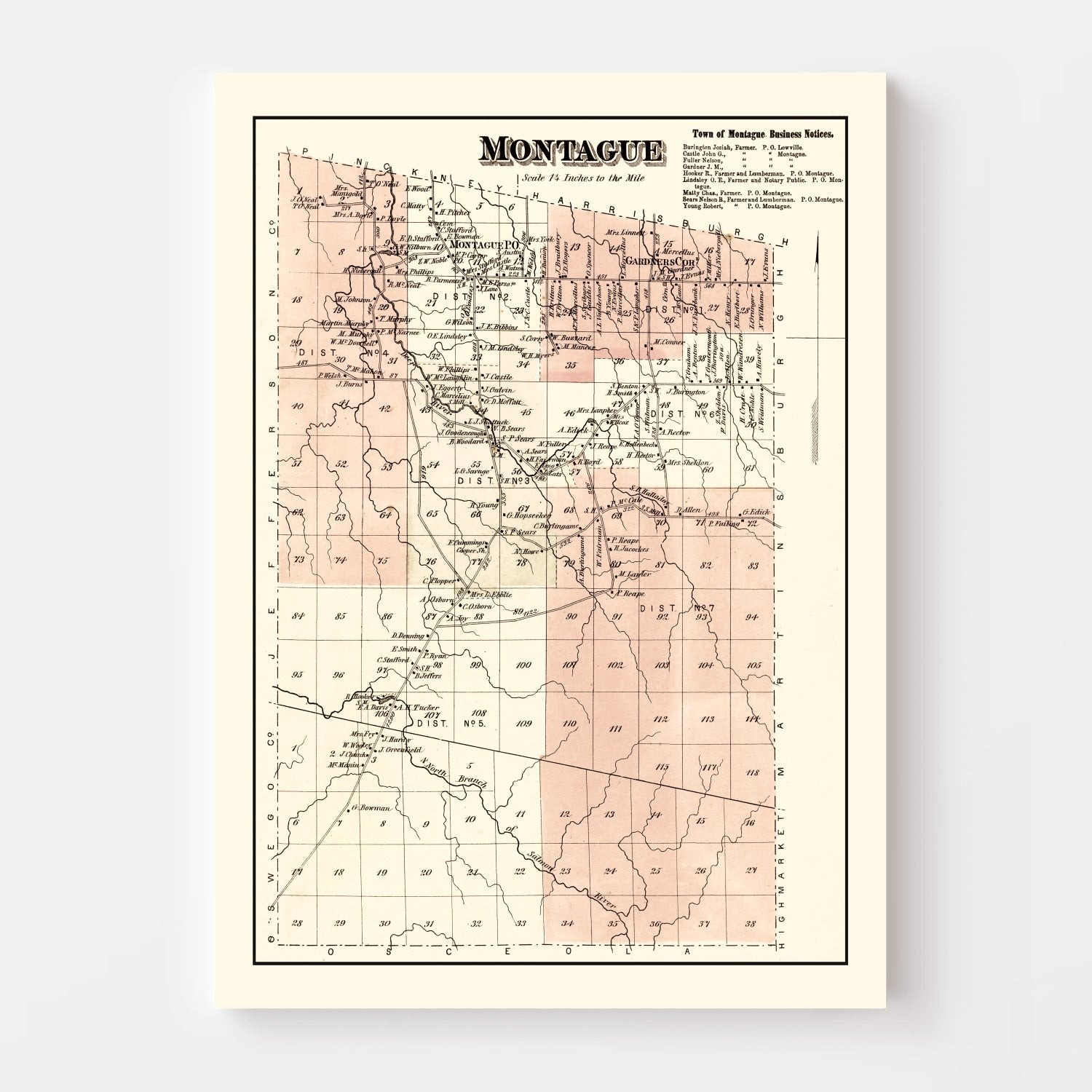 Vintage Map of Montague Township, Lewis County, New York 1875