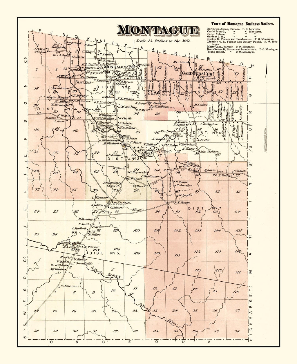 Vintage Map of Montague Township, Lewis County, New York 1875