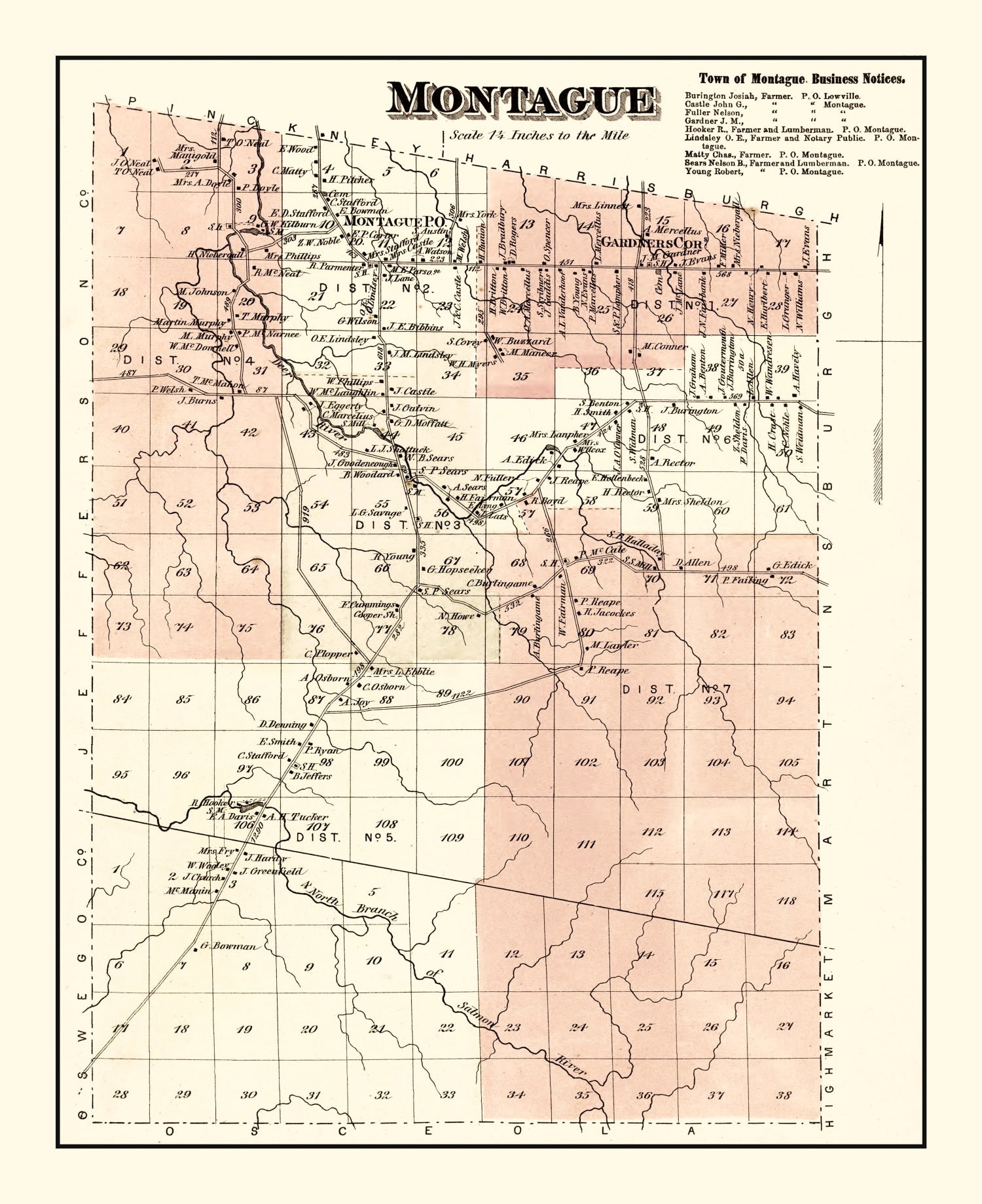 Vintage Map of Montague Township, Lewis County, New York 1875