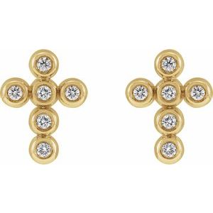 14K Yellow Gold Imitation Cubic Zirconia Cross Earrings